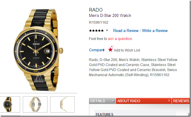 ashford3月优惠码2014 Rado Men's D-Star 200 手表 型号R15961162 仅需899美元