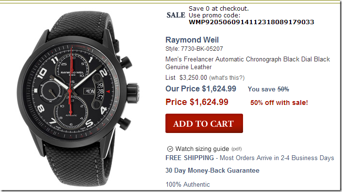 thewatchery Raymond Weil 雷蒙威 Freelancer自由骑士系列 自动机械计时腕表 7730-BK-05207 折后1464.99美元