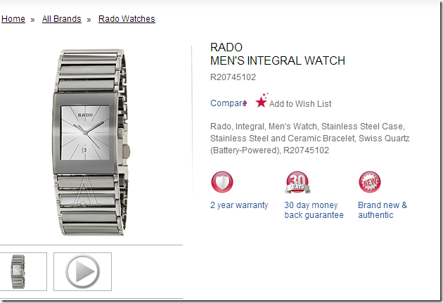 ashford 手表优惠推荐 Rado Men's Integral Watch Model: R20745102 零售价: $2,000 特价: $688