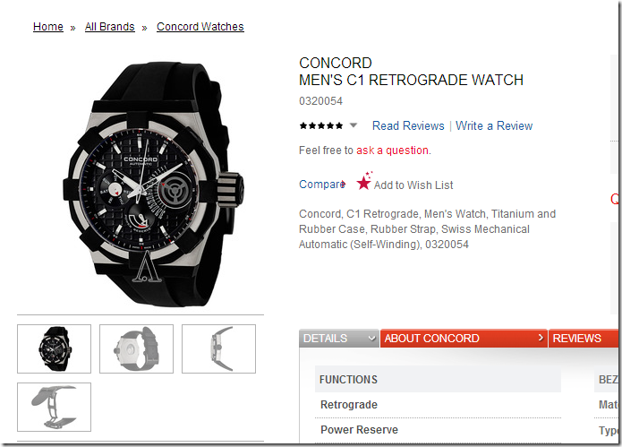 ashford 优惠码 Concord Men's C1 Retrograde Watch Model 0320054仅需$2495