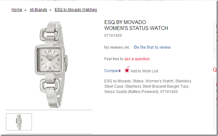 ashford 优惠码 ESQ by Movado Women's Status Watch Model 07101420 仅需$89