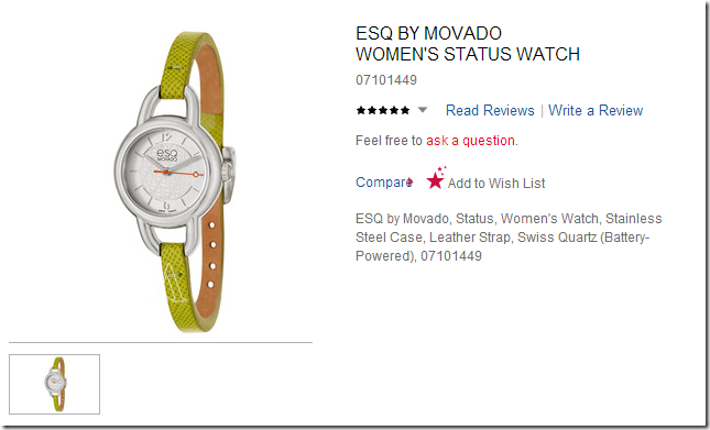 ashford 手表优惠推荐 ESQ by Movado Women's Status Watch Model: 07101449 零售价: $195 特价仅需$69