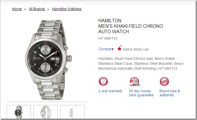 ashford 海淘手表优惠 Hamilton Men's Khaki Aviation Watch Model: H71466133仅需 $668