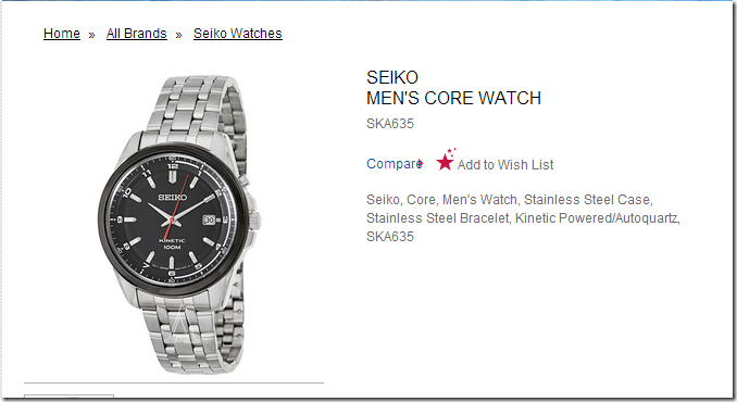 ashford海淘手表优惠 Seiko Men's Core Watch Model: SKA635仅需 $98