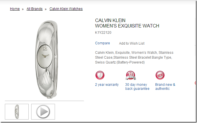 ashford 8月 优惠码 2014 Calvin Klein 女士 Exquisite表 型号K1Y22120 仅需$69.99