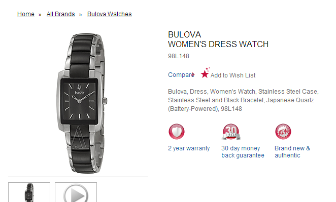 ashford 9月 labor day 优惠码 2014 Bulova 女士Dress 自动表 型号98L148仅需$78