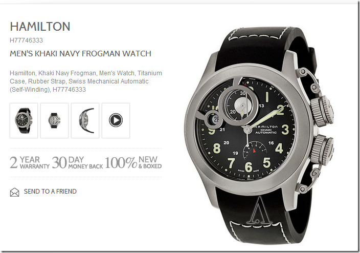 ashford 10月优惠码2014 Hamilton Men’s Khaki Navy Frogman Watch Model: H77746333仅需 $648